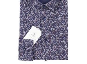 NEW LUIGI BORRELLI NAPOLI men's printed cotton shirt in navy blue